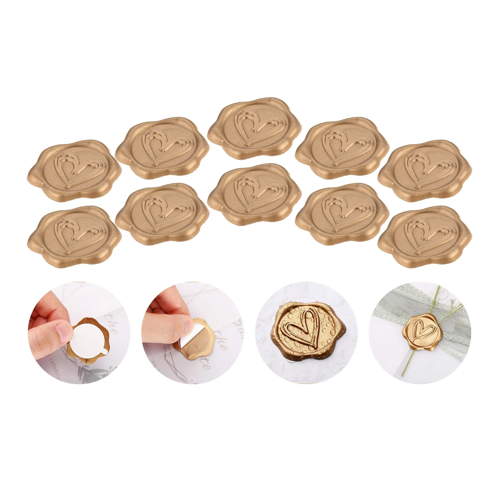 

50Pcs Heart Vintage Wedding Invitation Stickers,Light Gold Envelope Seals for Birthday,Valentine's Day 1.31" Wax Seal Stickers
