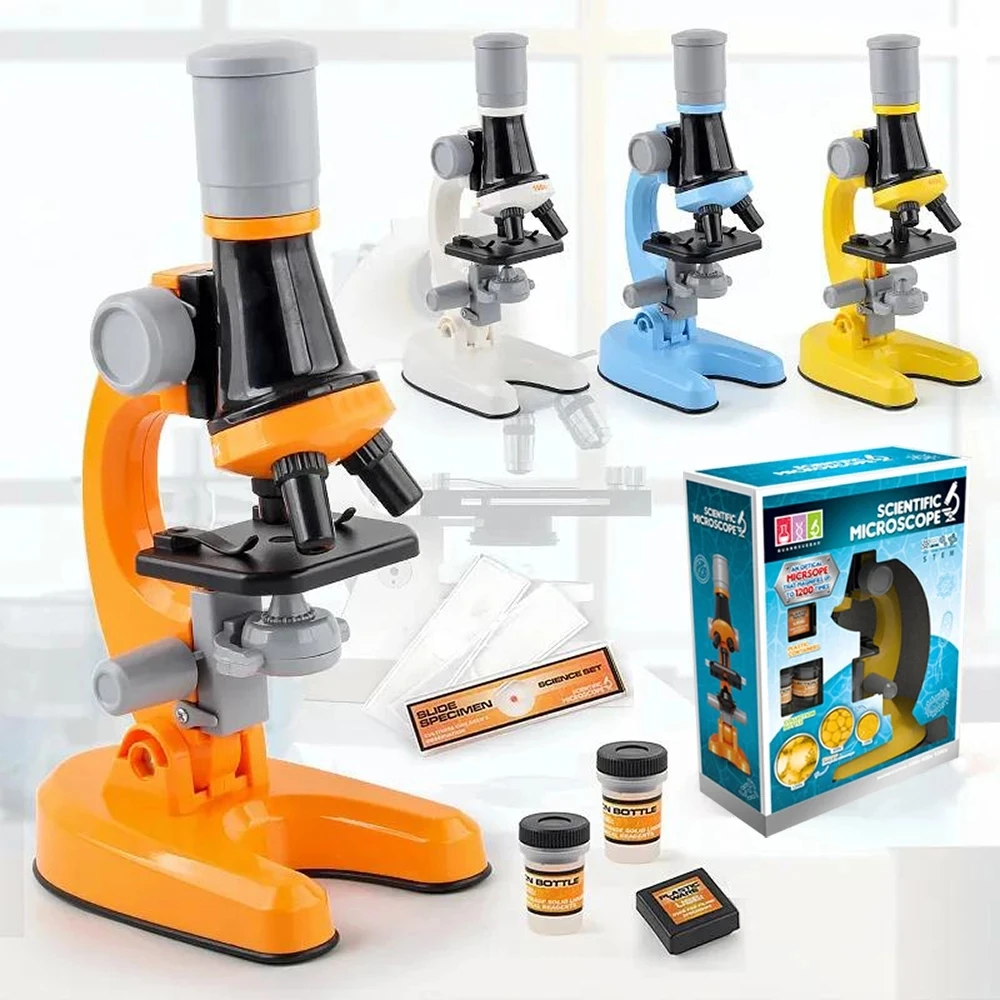 Children Microscope Kit 1200x Biology Lab LED School Science Education Experiments Kit For Kids Scientist 5-7 8-12 Toys Gift