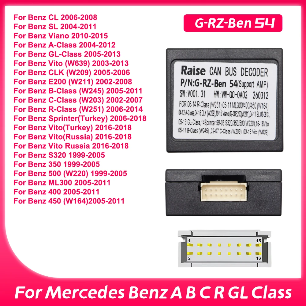 Dekoder Canbus 16-pinowy do radia samochodowego Mercedes Benz W211 A B C R GL Class W203 W251 CLK W209 Viano…