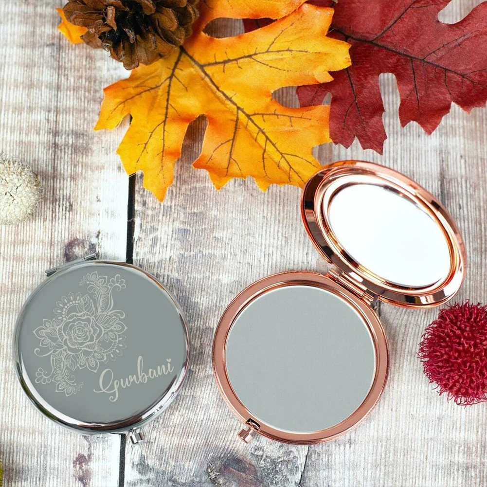 1pc Cartoon Unique rose Custom Name Pocket Mirror Makeup Mirror Round Circle Mirror Christening Souvenir