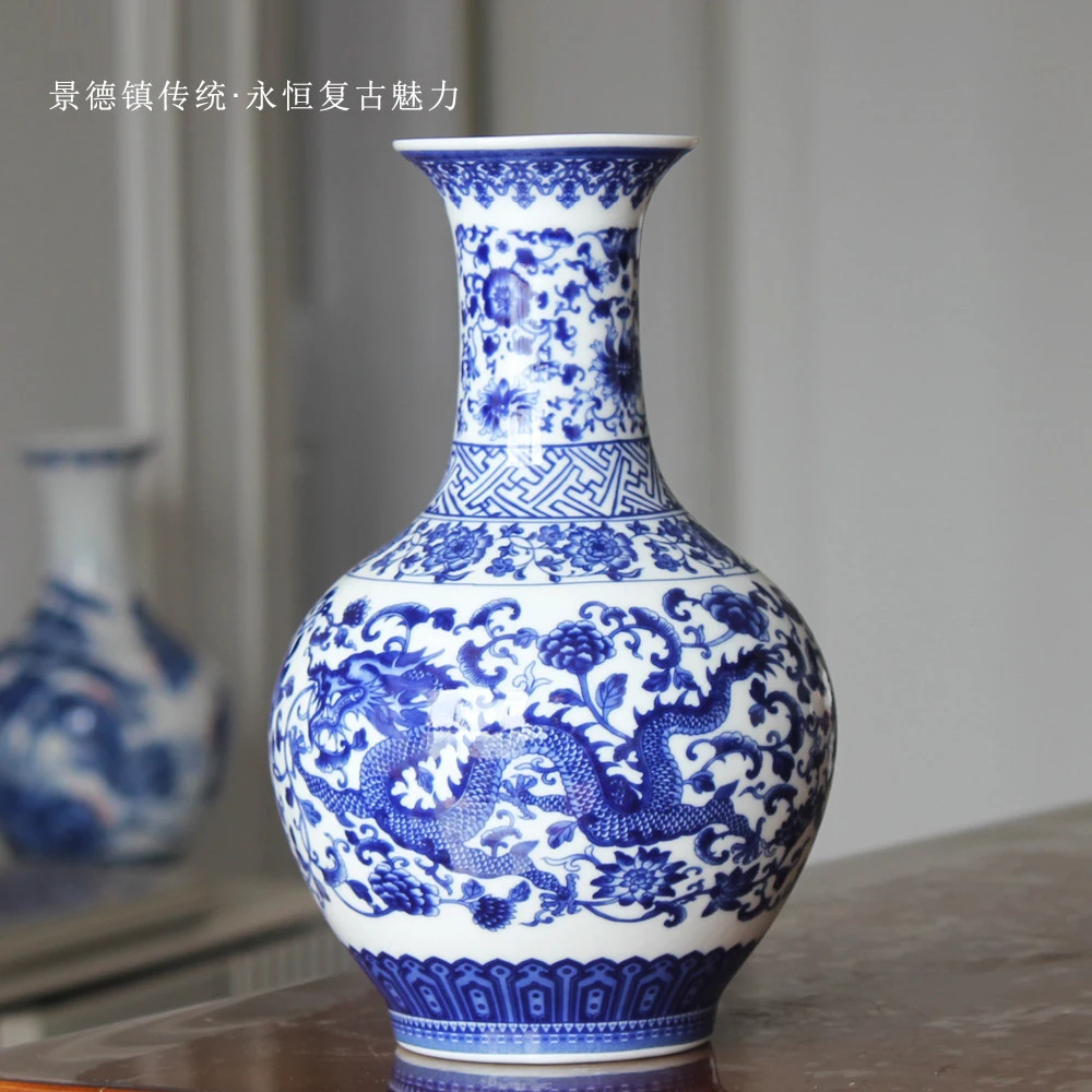 Jingdezhen Thin-walled Blue And White Porcelain Chinese-style Handmade Vase Living Room Entrance Flower Vase Home Decoration