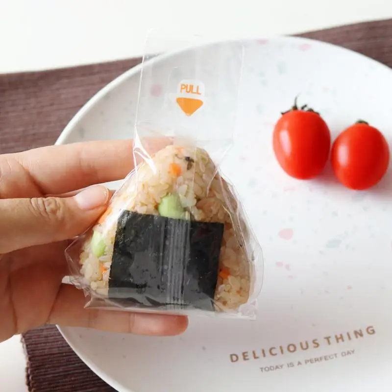 100PCS Triangle Rice Ball Bag Sakura Panda anti-Fog Bag Easy To Tear Sushi Rice Ball Packaging Can Be Heated Sushi Packaging