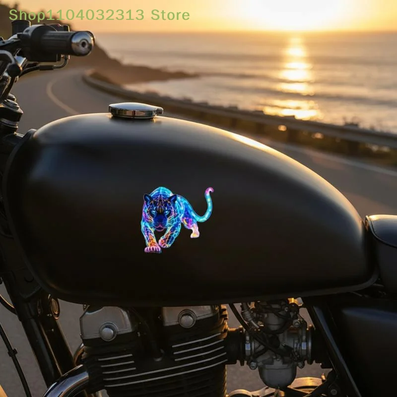 petiteNeon Leopard Motorcycle Fuel Tank Stickers Waterproof UV Resistant Decals for Scooter Front Bumper Helmet Riding Decor