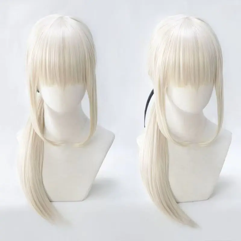 Fate/Grand Order Artoria Alter Cosplay Wig, Cream Blonde Low Ponytail Wig Heat‑Resistant Synthetic Wig for Halloween Costume