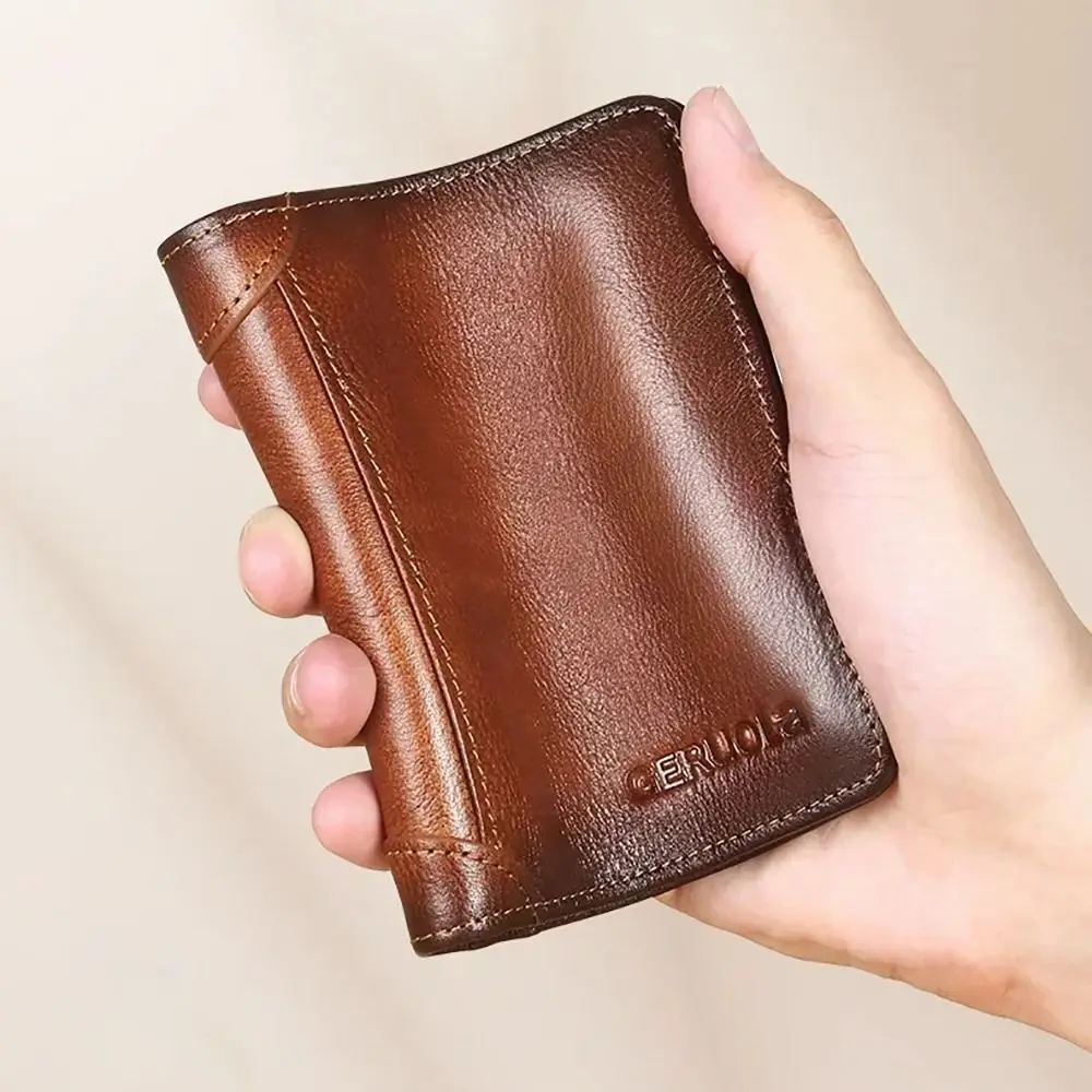 1 Stück Langlebige PU-Leder Herren-Geldbörse mit RFID-Schutz, Vintage Dreifach-Geldbörse, Multifunktionale Kurze ID-Kreditkartenhalter – Detail 5