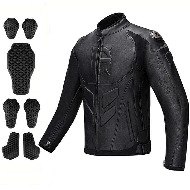

Leather Motorcycle Jacket Men Motorbike Riding Clothes Windproof Anti-Fall Motocross Jacket With Protective Gear Four Season