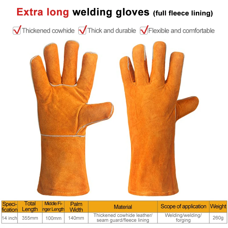 WYNN\'S 1 Pair Leather Work Gloves Cowhide Working Glove Stick Welder Heat Fire Resistant Mitts for Welding Cutting Hand Tools