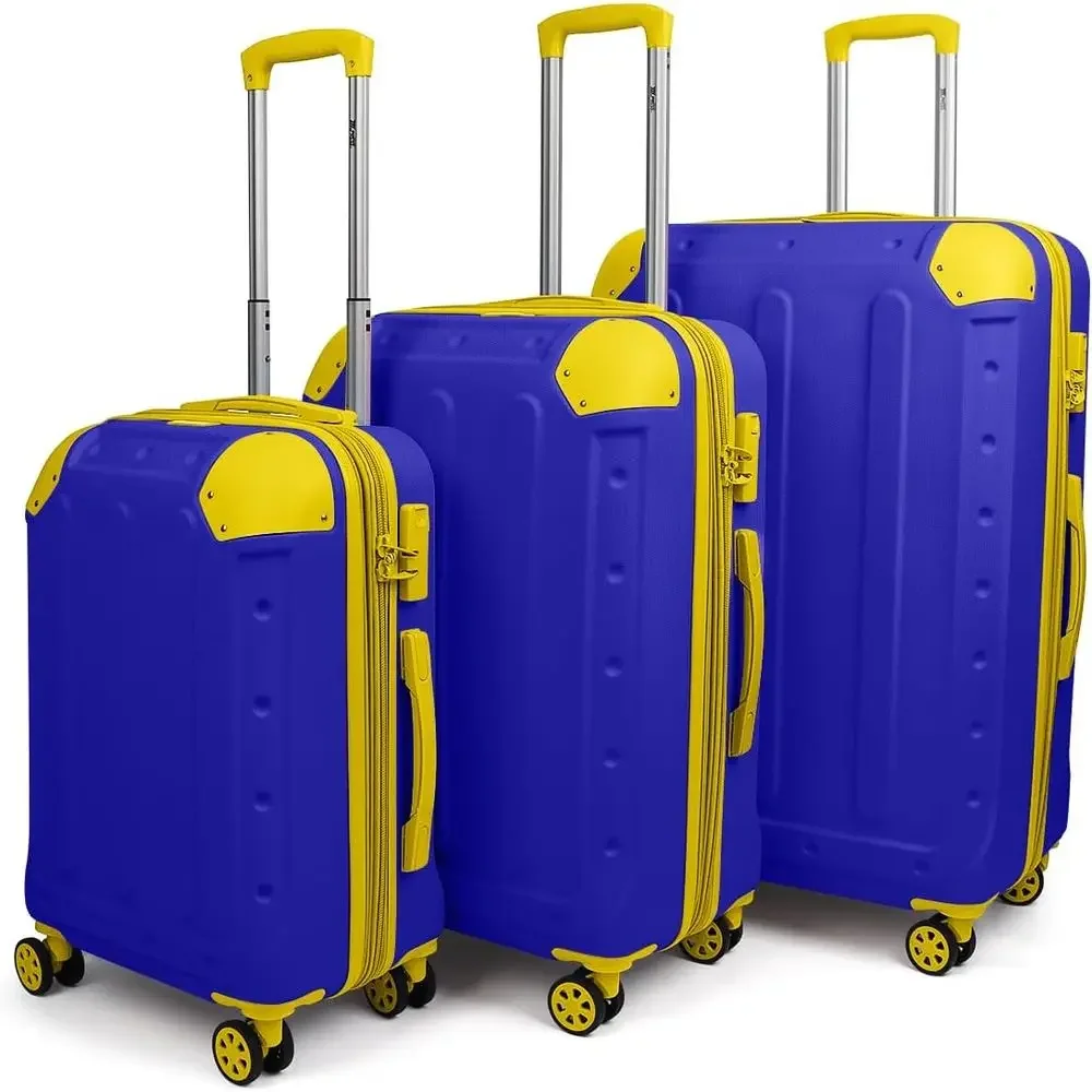 3-Piece Luggage Set: 20/24/28 inches, TSA-Approved Lock, Spinner Wheels, Unisex, Blue/Yellow