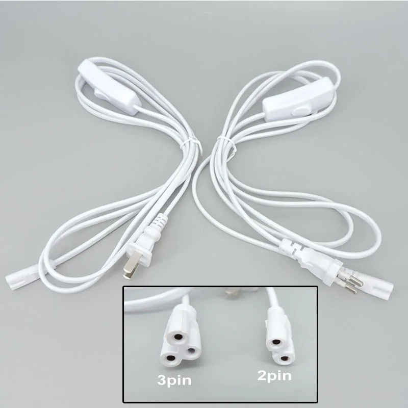 2 3 pin hole AC Switch Cable T5 T8 LED Tube Power supply Charging extend Wire ON/OFF Connector Lighting Accessory EU US Plug