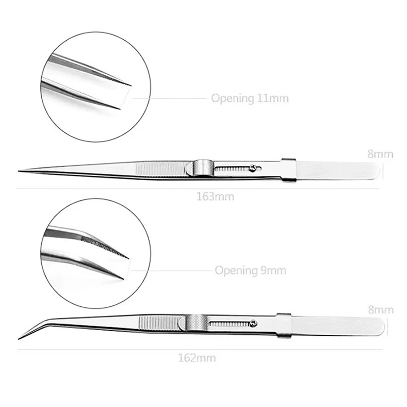 Tweezers Stainless Steel Fine Tipped Precision Tweezers Multipurpose Straight Curved Non-Slip Locking Tweezer for Jewelry