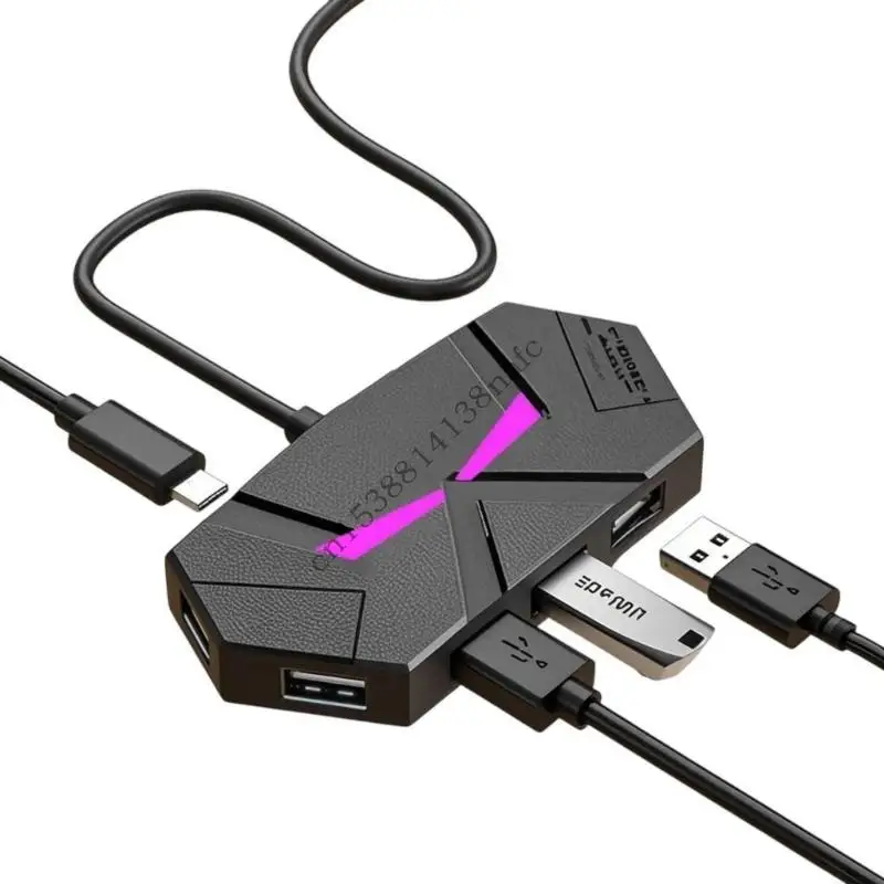 

594f Multiport USB2.0 Расширение Хаб 7 порт USB -адаптер с разбросанием с цветным светодиодным освещением для компьютерных