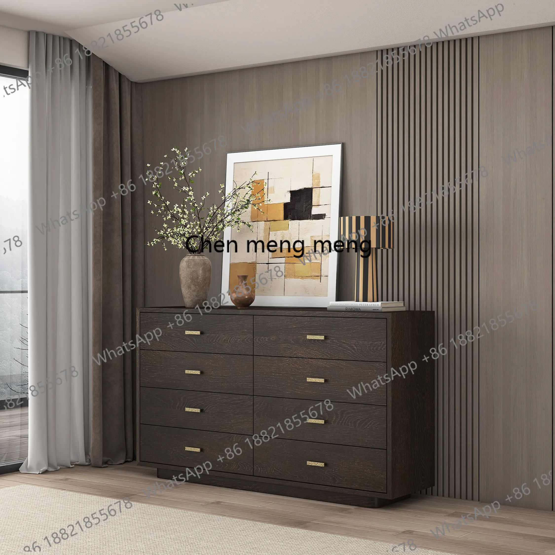

Modern black walnut full solid wood chest of drawers bedroom bedside storage cabinet oak smoked vintage chest of drawers
