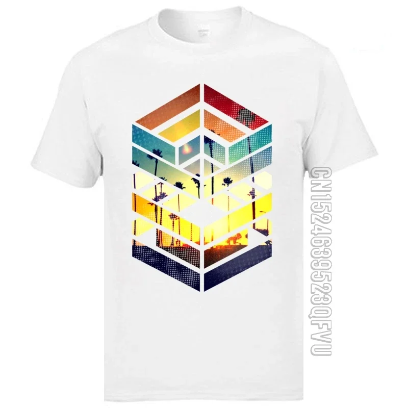 Fraa Shlpping Men's Good Quality Short Sleeve Tee Shirts Geometry Sunset Scenery Holiday T Shirts Leisure Brand Clothing Shirts