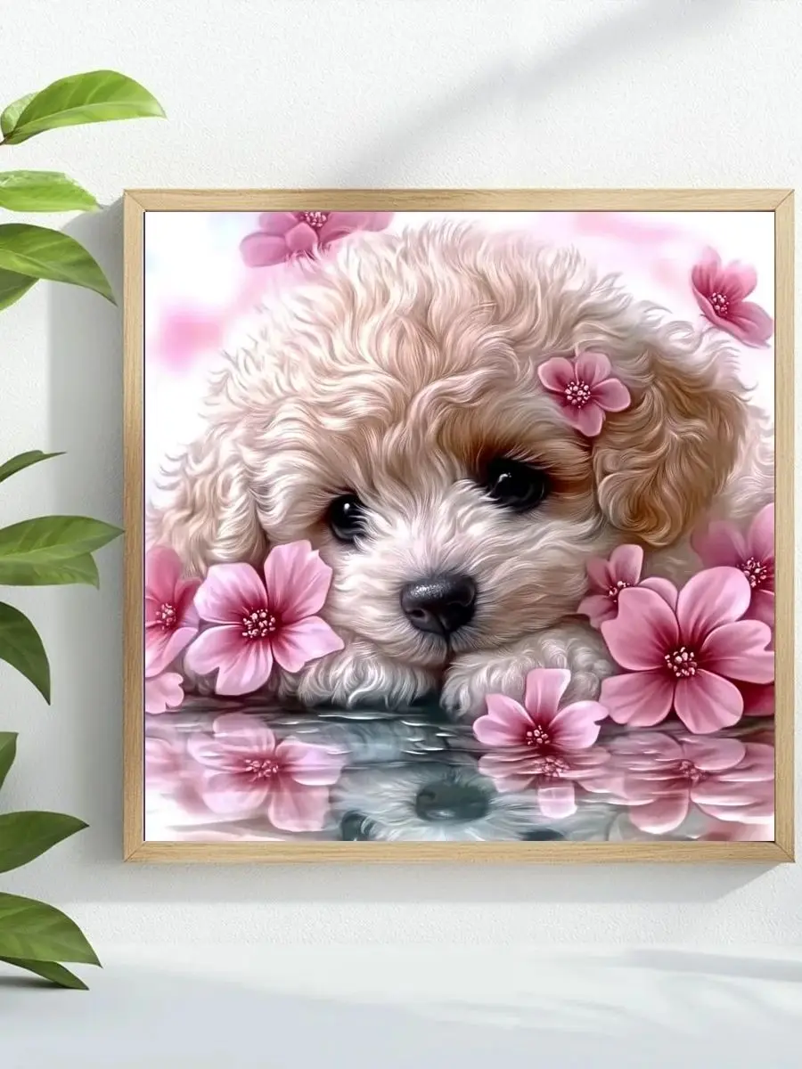 1 Stück 40x40 cm/15,74 Zoll, 11CT/14CT Druck-Kreuzstich-DIY-Set, Entspanntes Kreuzstich-Set für Erwachsene Anfänger, Kleiner Weißer Hund – Detail 1