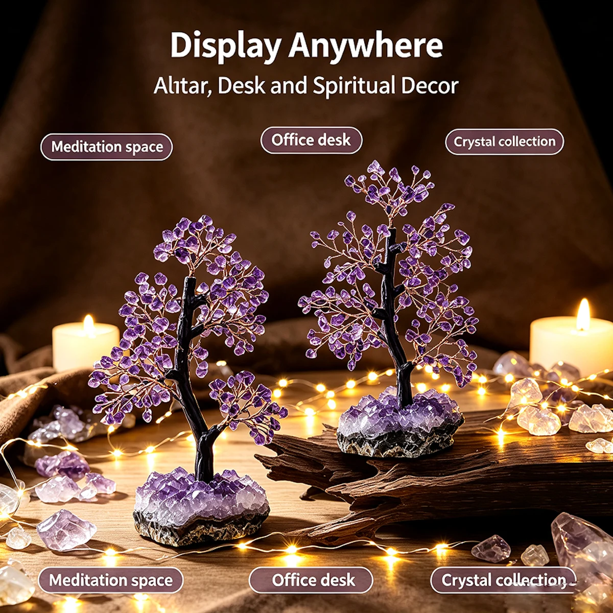1PC Natural Amethyst Quartz Crystal Cluster Lucky Tree Specimen, Reiki Healing Divination Gemstone Ornament, Metaphysical Crysta