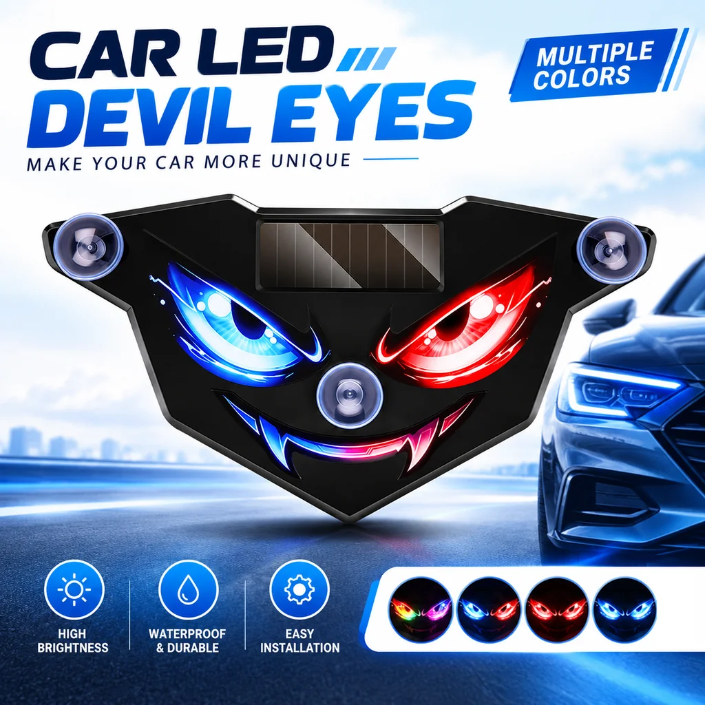 Devil Eye Solar Power Car Lights Demon's Eye Dynamic Expression LED Light With Suction Cup Rechargeable Ambience Lamp Decoration