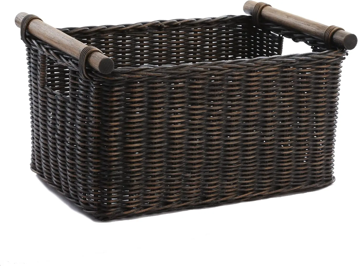 

Pole Handle Wicker Storage Basket, Medium, 16 in L x 12 in W x 8.25 in H, Antique Walnut Brown