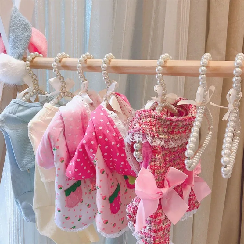 5Pcs Ribbon Bowknot Clothes Hangers Faux Pearl Bow Clothes Hangers Hook for Pet Dog Cat Children Kids Women Space Saving Hooks