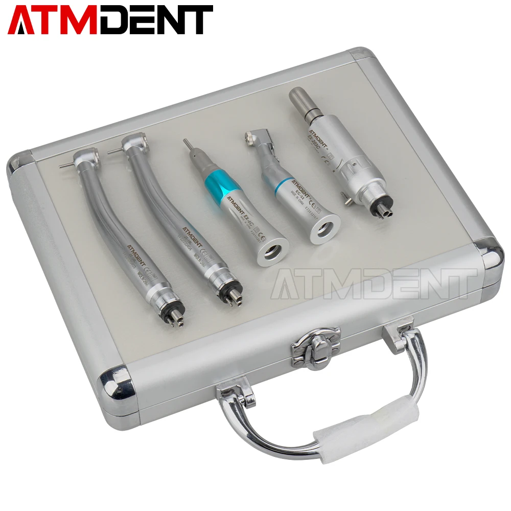 Dental E-Generator Led High & Low Speed Handpiece Kit Standard Head Straight Contra Angle Air Turbine Three Water Spary Fit NSK