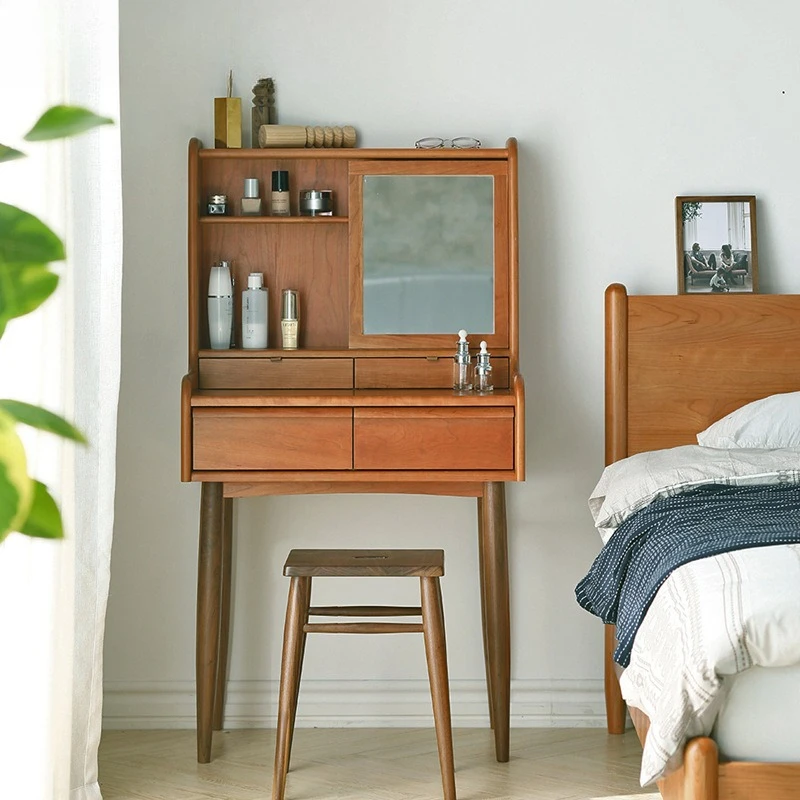 

Solid wood dresser household bedroom integrated storage dressing table small apartment Japanese log dressing