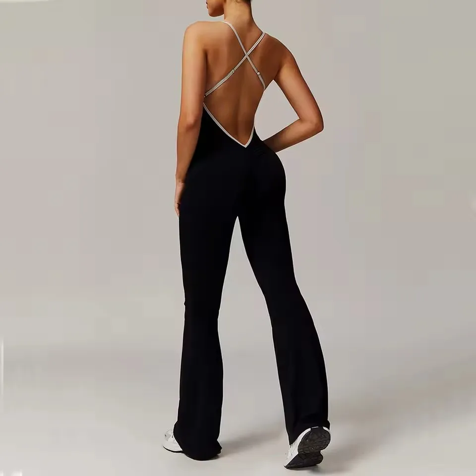 One-Piece Back V-Neck Sexy Suit Gym Set Women Training Suit Sportswear Women Sports Suit Fitness Rompers Stretch Training Suits