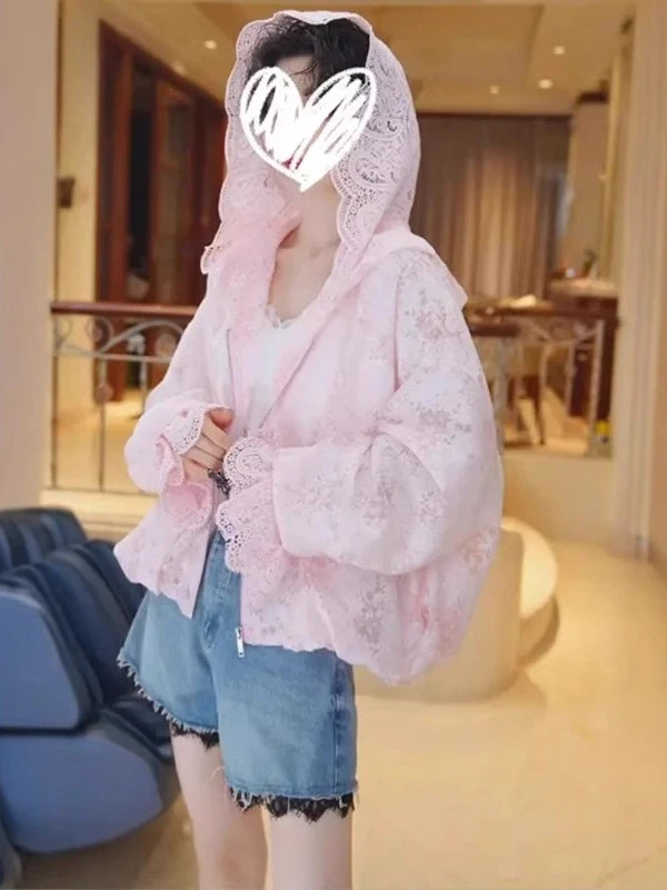 

Женский модный свободный кружевной открытый кардиган с капюшоном, солнцезащитный топ, весна-лето, новый дизайн для похудения, ор J...