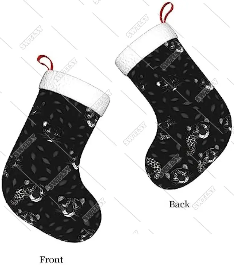 Dark Leopard Print 18 Inch Christmas Stocking Gift Bag Kids Candy,for Family Holiday Christmas Party Christmas Decoration