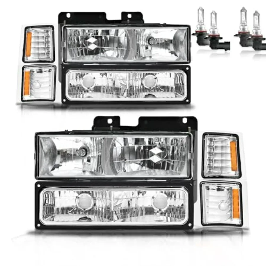 

Headlights with Bulbs for 1994-1998 Chevy C10 Pickup C/K 1500 2500 3500 Silverado Tahoe Suburban 1992-1994 Blazer Driver and Pa