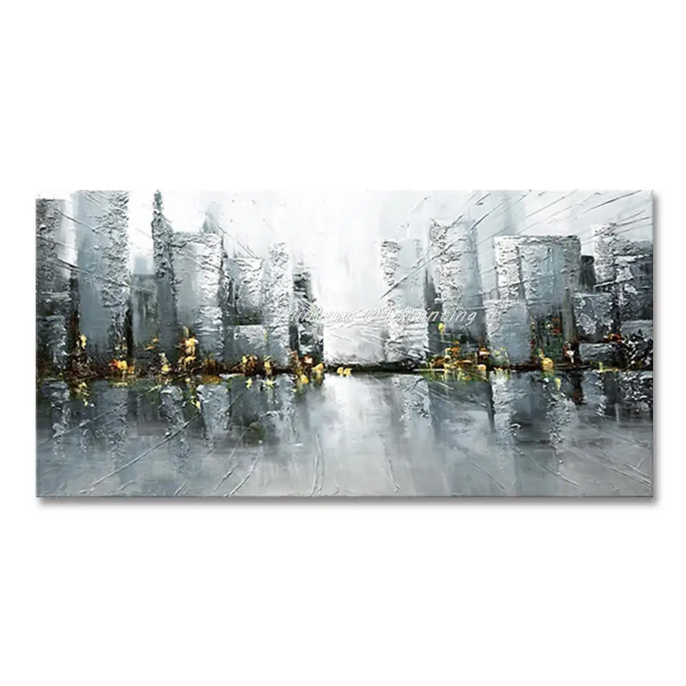 

Mintura Large Size Handmade Handpainted Oil Paintings on Canvas,The Different Abstract buildings Modern Home Decoration Wall Art