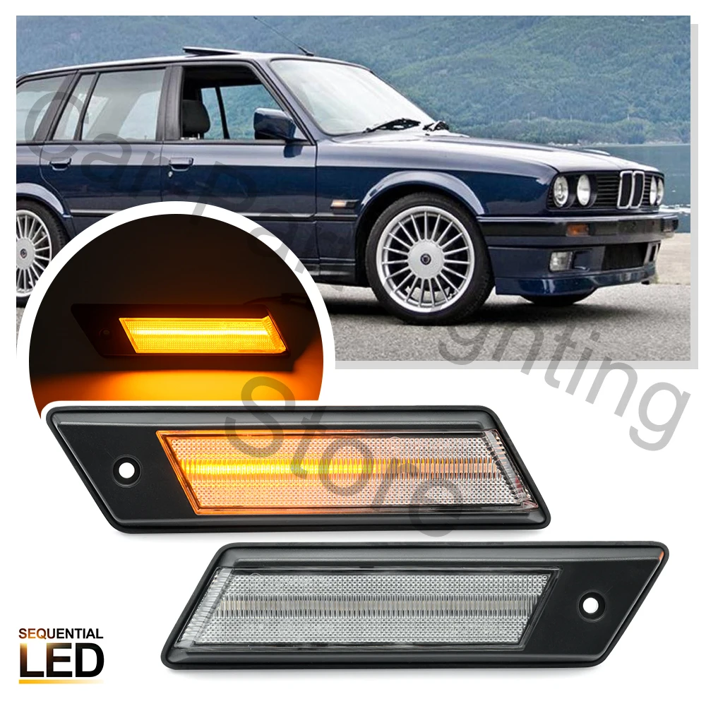 

2X LED Sequential Fender Indicator Side Marker Blinker Turn Signal Lights for BMW 3 Series E30 E28 E24 E23 1981 1982 1983-1994