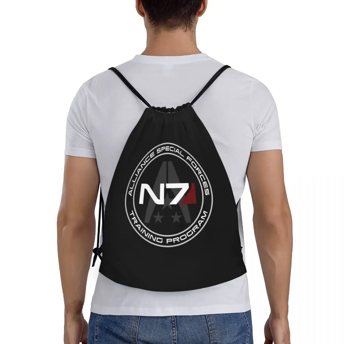 Custom Alliance Mass Effect N7 Plecak ze sznurkiem Torby Mężczyźni Kobiety Lekka gra wideo Siłownia Sportowy plecak Worki do jogi