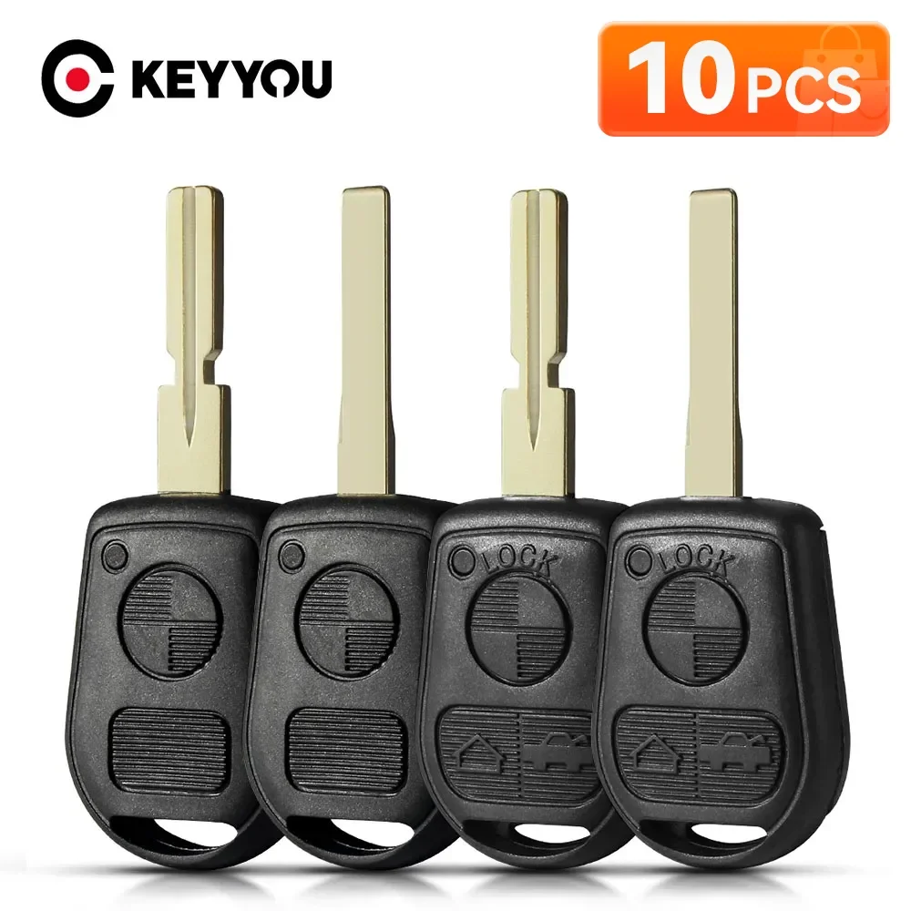 Keyyou 10 pçs substituição caso chave remota escudo para bmw e31 e32 e34 e36 e38 e39 e46 z3 fob sem cortes caso chave do carro