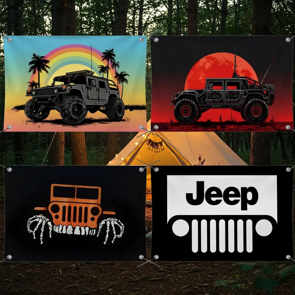 Car J-Jeep Flags Cozy Home Unbesäumte Flagge mit 4 Ecken und Ösen, knitterfrei, wasserdicht, für den Innenbereich