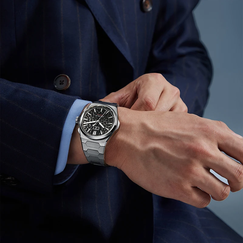

Lucky Harvey Automatic Movement Hammered Dial Self-sounding Chiming Watches 316L Stainless Steel Wristwatch Casual Men's Watch
