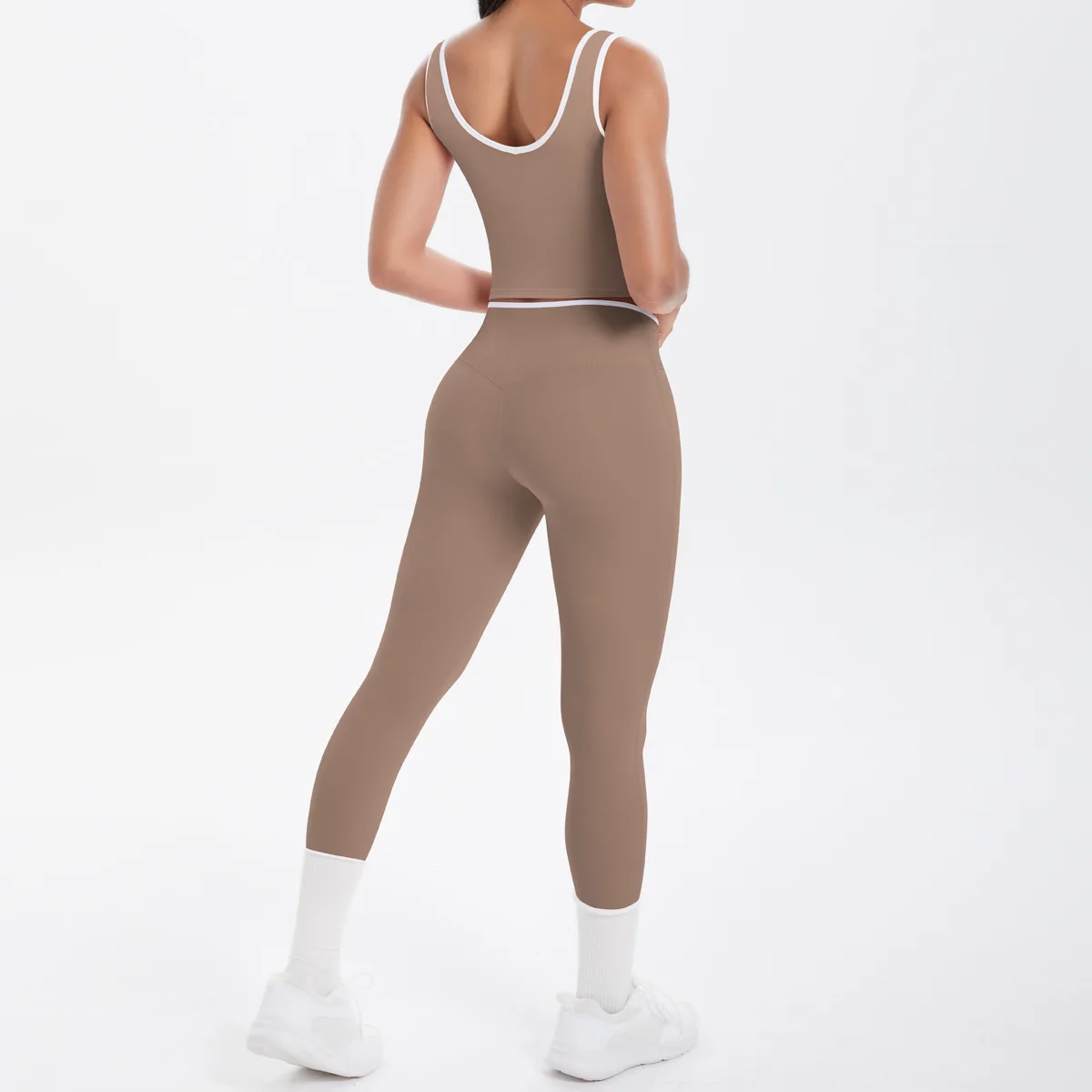 مجموعة يوجا مصقولة على الوجهين، مجموعة يوجا رياضية للياقة البدنية، عالية الخصر، ضيقة قابلة للتنفس، مجموعة يوجا للورك الخوخي للتمرين، ملابس رياضية في صالة الألعاب الرياضية #4