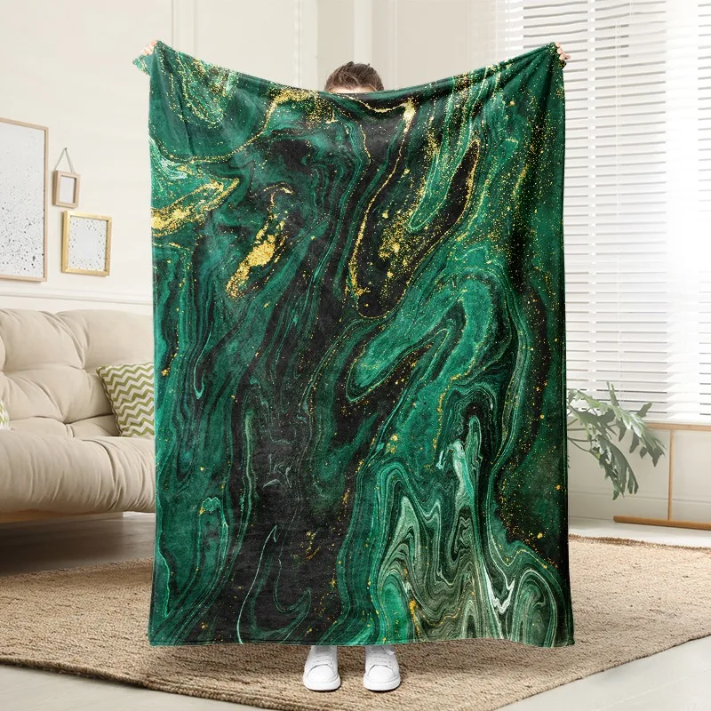 

Emerald Gold Marble Flannel Blanket Soft Warm Throw for Sofa Bed Luxury Home Decor