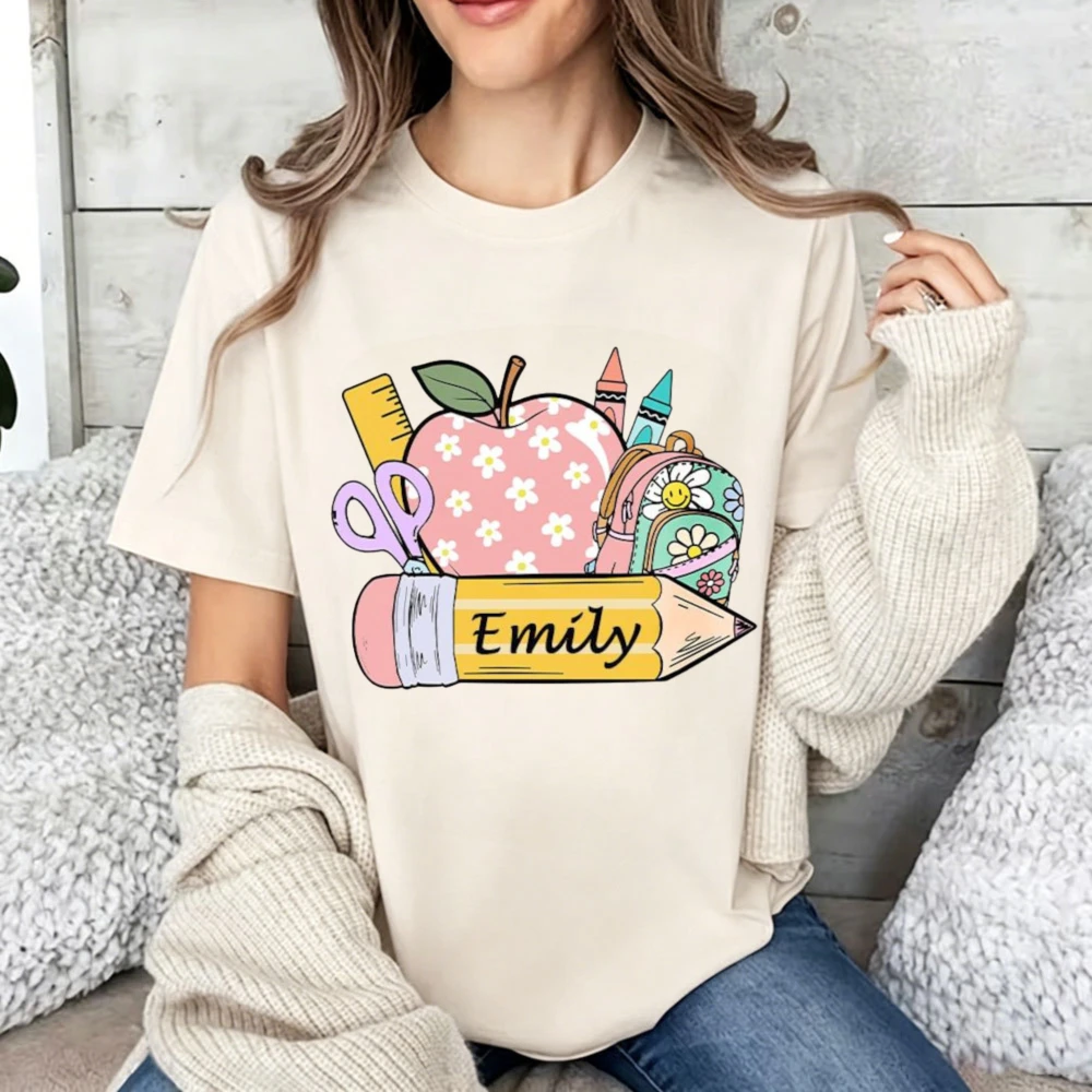 Personalized Back To School Shirt: Custom First Day Outfit Kawaii Clothes Shirts for Women Women Clothes High Quality Cotton Tee