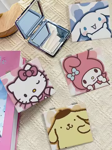 1pc Kt Cat Compact Mirror - Dual-Sided, Folding &amp; Portable Keychain Charm Perfect Gift Idea with Cinnamorolls &amp; Melodys Design
