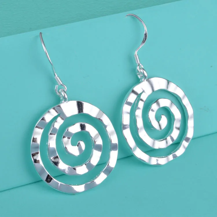 Fashion 925 Sterling Silver spiral circle Earrings for Women charms fine party wedding Jewelry Christmas Gifts