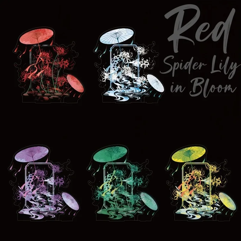 Red Spider Lily Bloom Acrylic Scene Backdrop, Oriental Fantasy Style Character Stand Display Frame, for Anime Kpop Merch Decor