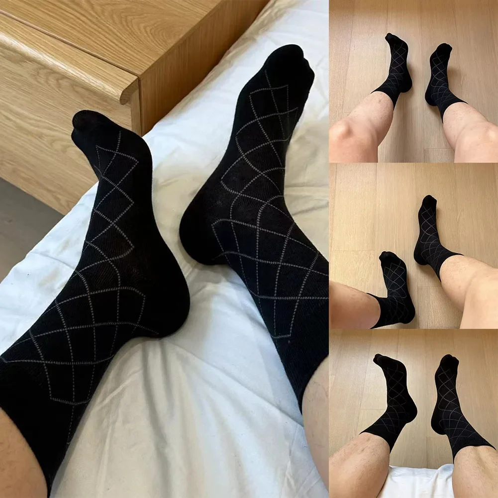 Argyle-Chaussettes décontractées confortables pour hommes, bas d'affaires respirants, coton, taille libre, vêtements de tube, tout neuf