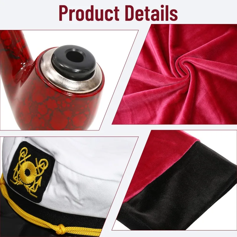 Hugh Velvet Captain's Robe For Men Gift Hefner Cosplay Party Outfits Halloween Costume Cap Set