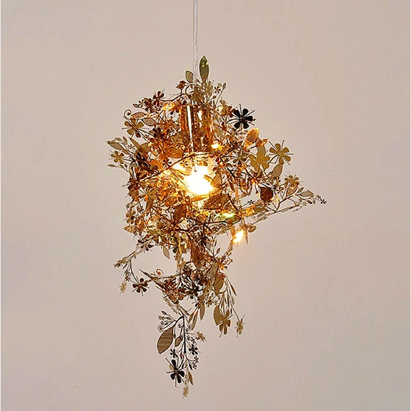

DIY Plant Pendant Lamp Stainless Steel, Laser-Cut Floral Chandelier Cord Hanging for Cafe Hotel Bedroom Home Decor Lighting