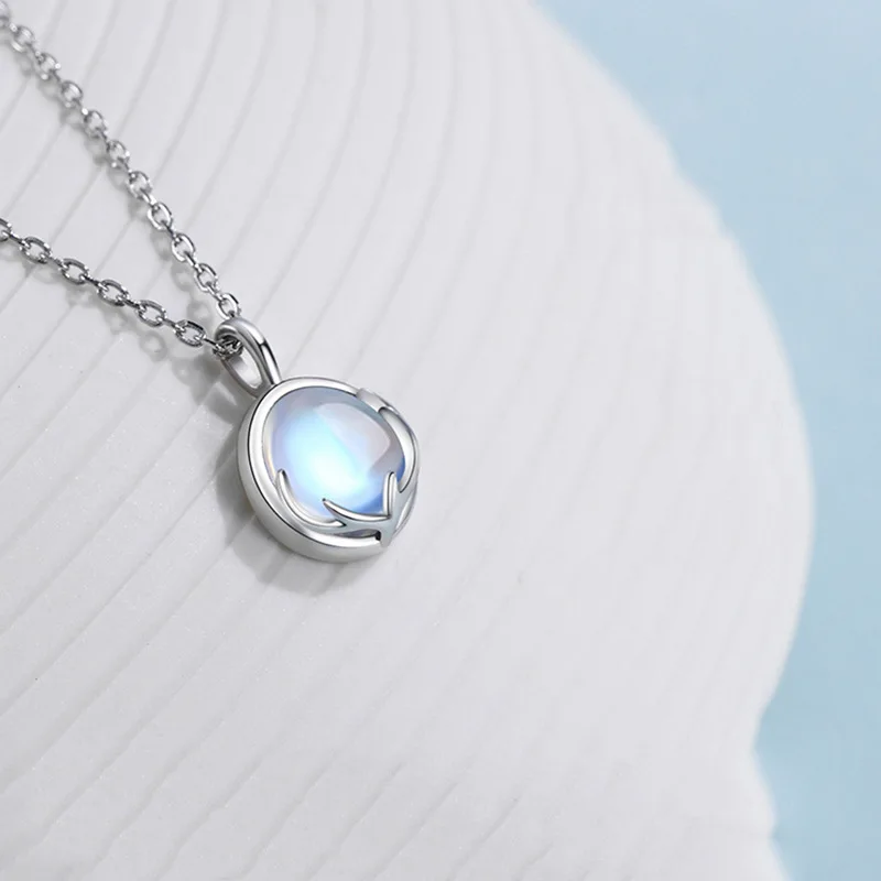 CIAXY Silberfarbene Mondstein-Anhänger-Halsketten für Damen, temperamentvolle Hirschgeweih-Schlüsselbeinkette, luxuriöser Schmuck, Collares – Detail 9