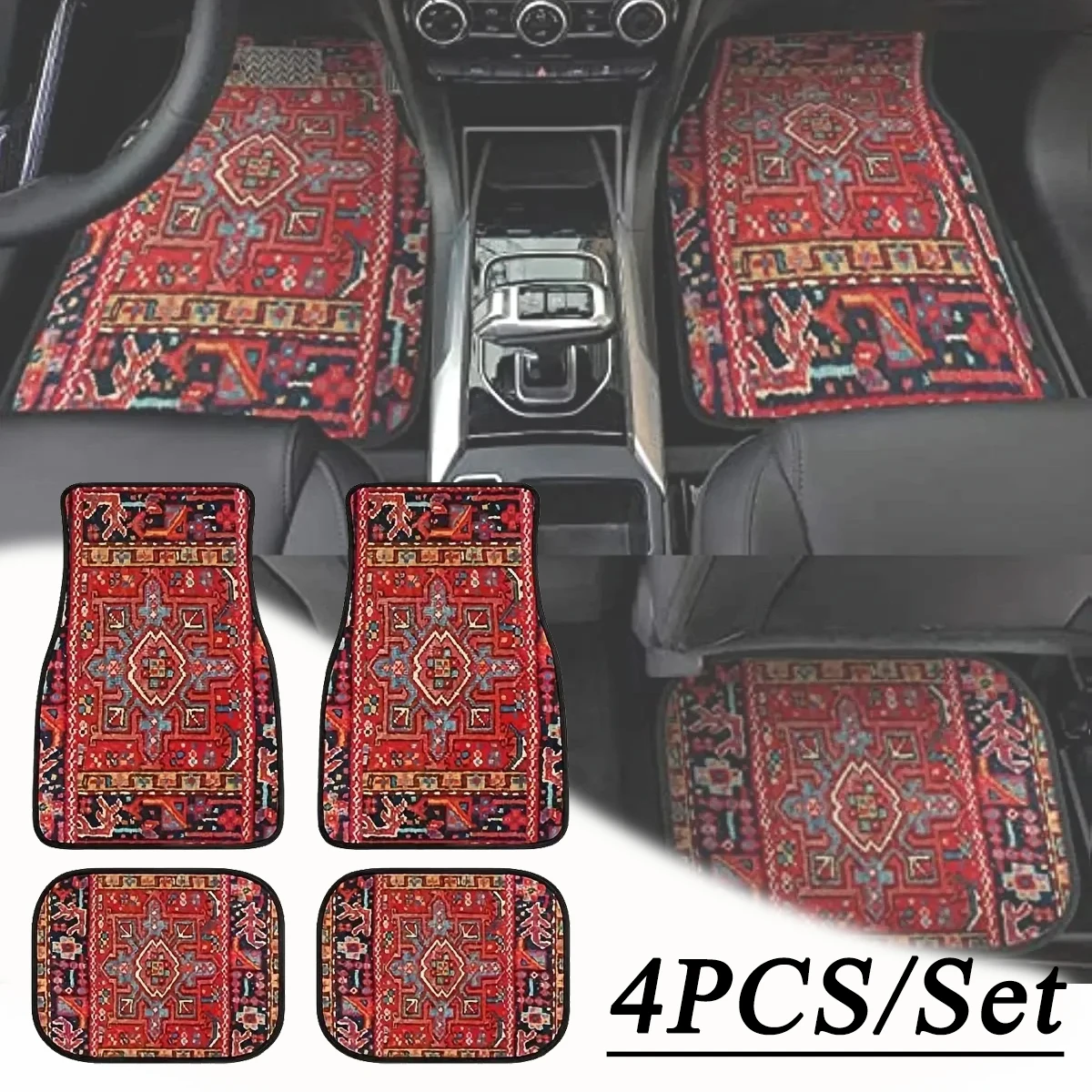 Car Foot Mats Universal Bohemian Style Car Foot Mats Carpet 4 Pieces Dirty Resistant Front and Rear Mats Set Car Accessories