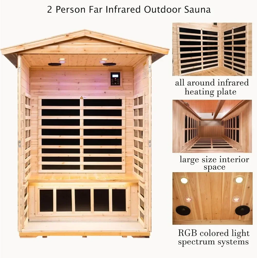 Far Infrared Sauna Room for 2 Persons Low EMF Home Indoor/Outdoor Saunas Canadian Premium Hemlock Wood-Sweating Detox-Colored