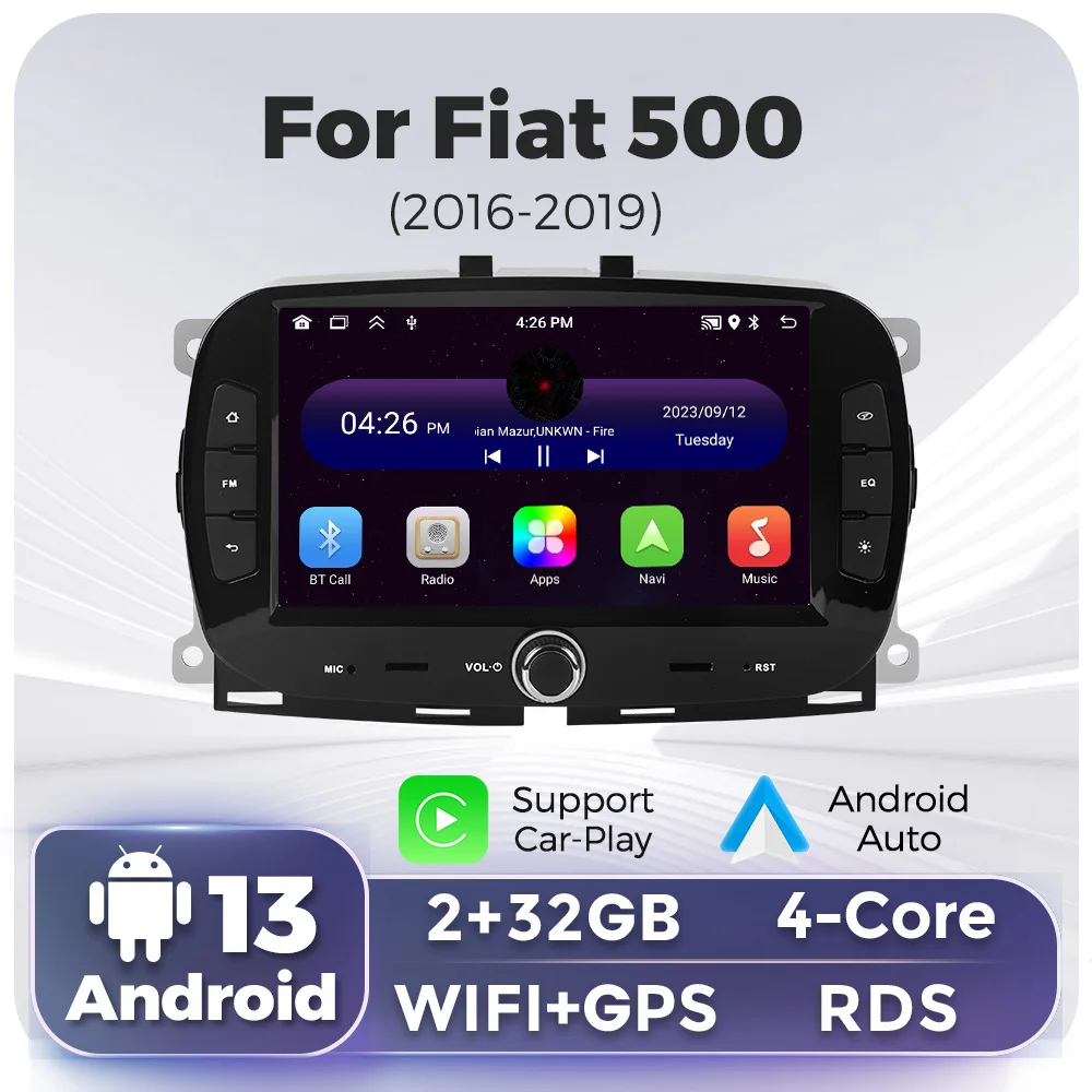 

Car Radio Android 13 For FIAT 500 2016 2017 2018 2019 Multimedia Video Player GPS Navigation Carplay Android auto Head Unit BT