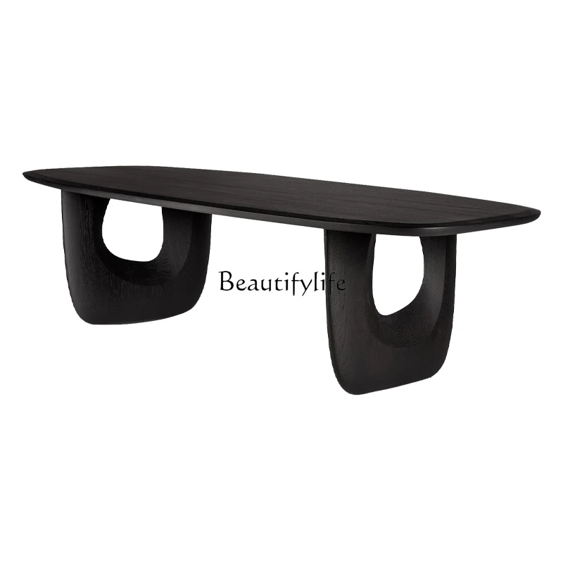 

*French dining table solid wood black retro medieval long table special-shaped walnut rectangle