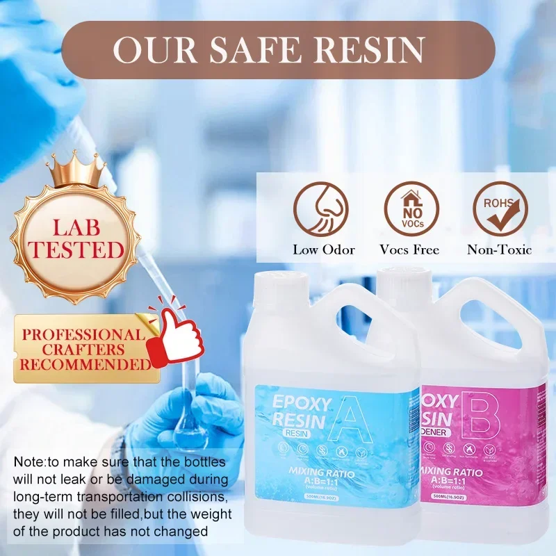 Crystal Clear Epoxy Resin Kit Bubble-Free Anti-Yellowing Self Leveling Easy Mixing Casting Resin Glue for Table Top Jewelry DIY