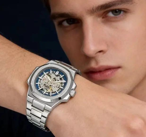 

-HOT SALE automatic mechanical men watch wholesale no logo waterproof skeleton business stainless steel gift watch